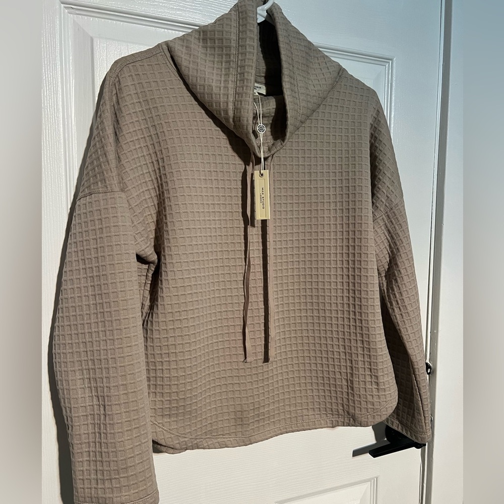Max Studio Beige Waffle Knit Hoodie